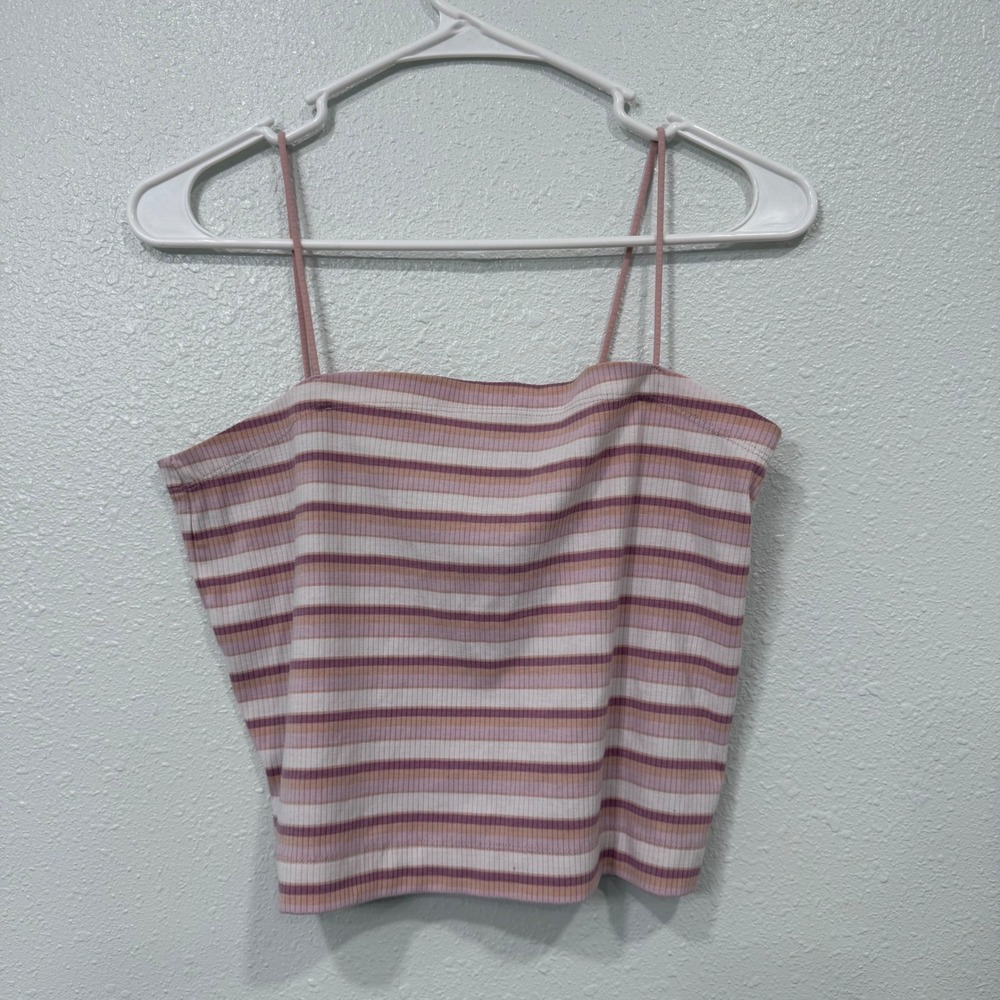 American Eagle Pink Purple Striped Ribbed Cami Tank Top Women XL Spaghetti Strap